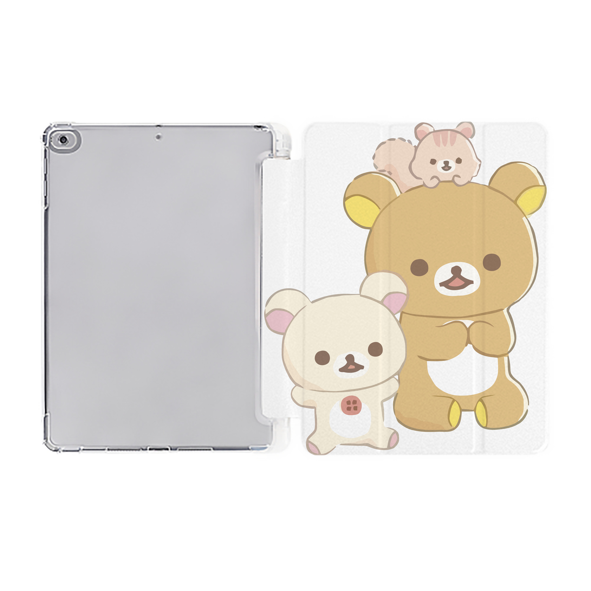 （画像用） リラックマ リラックマ キイロイトリ Rilakkuma Korilakkuma Kiiroitori IPad ケース ペン収納付き 三つ折りスタンド PUレザー×シリコン 対応機種9.5/10.5/10.9インチ